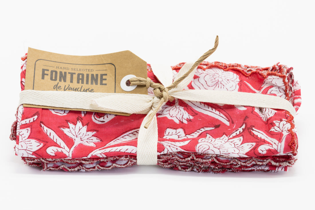 Hand Block Printed Cotton Napkin Scallop Edge