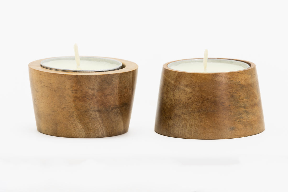 Turned Burflower Wood Tea Light Holders