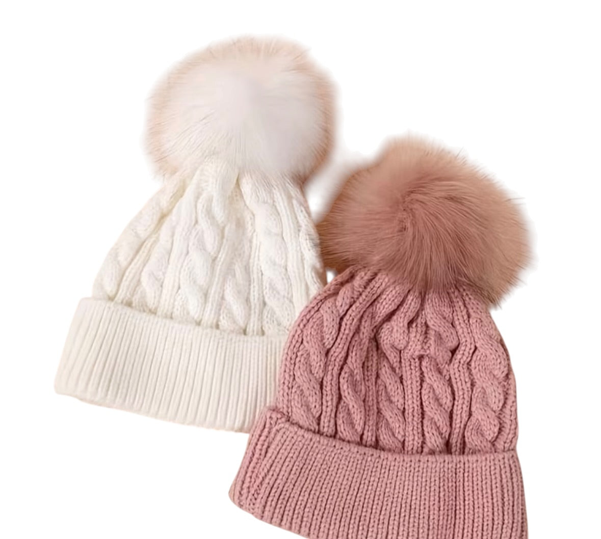 BT Cable beanie fluffy pom