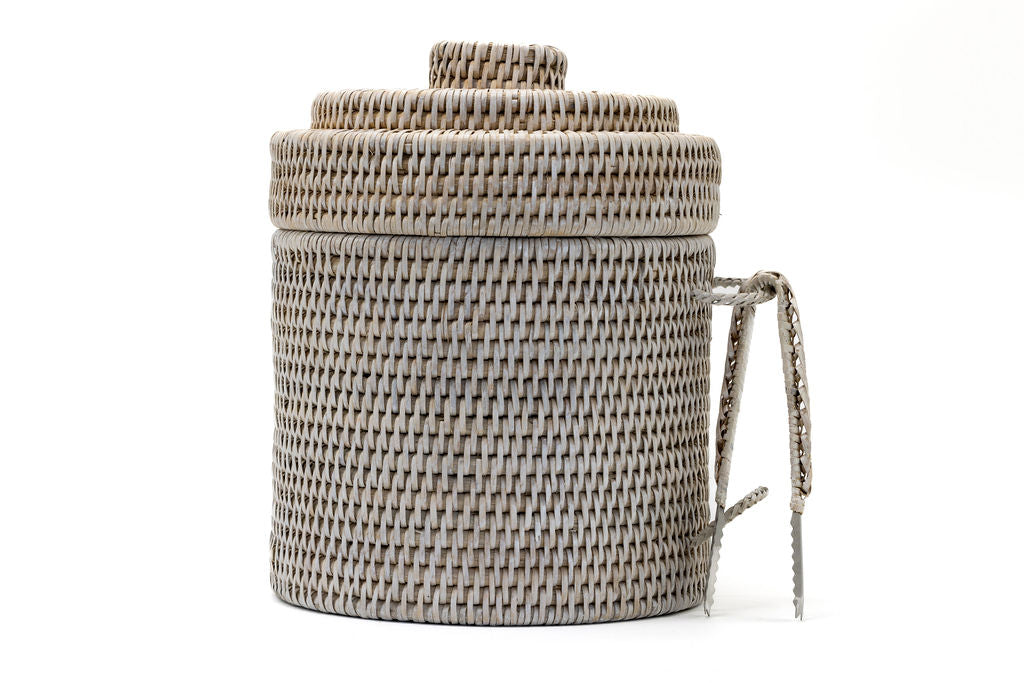 Rattan Ice Bucket with Tongs