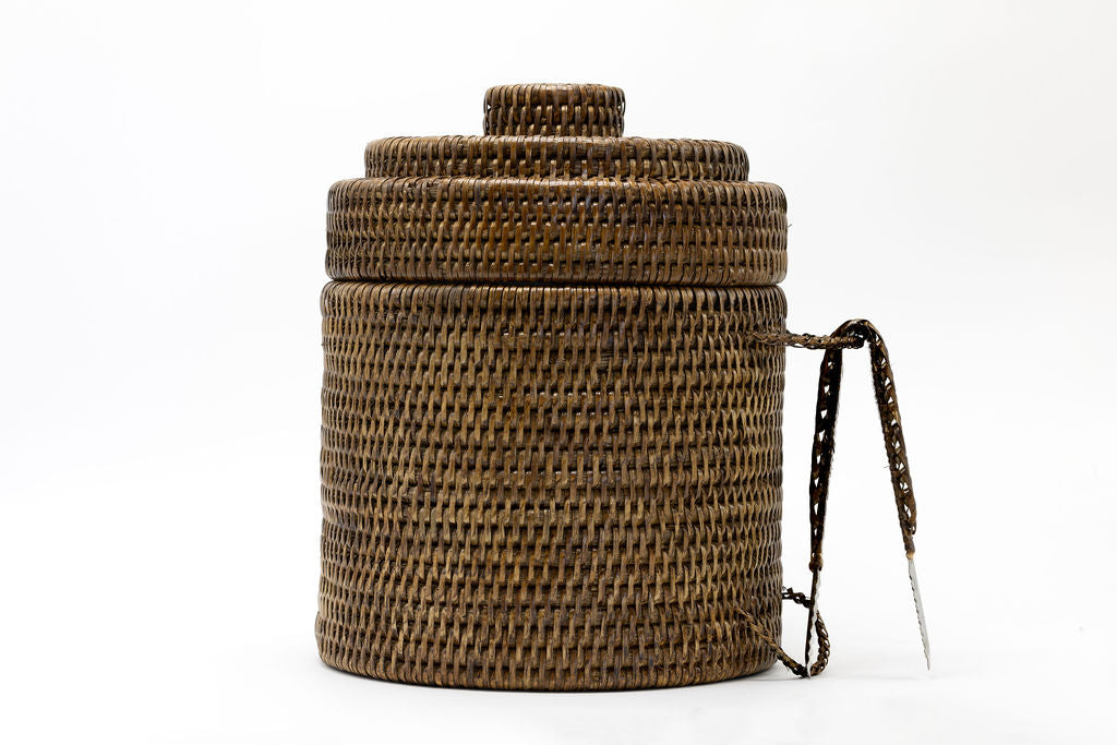 Rattan Ice Bucket with Tongs