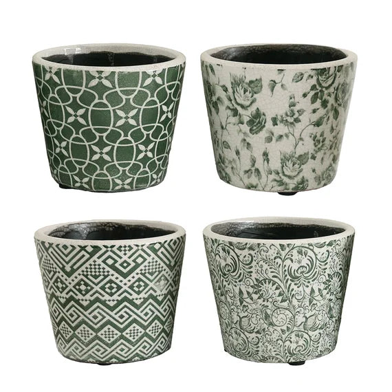 CC Green white patterned planter