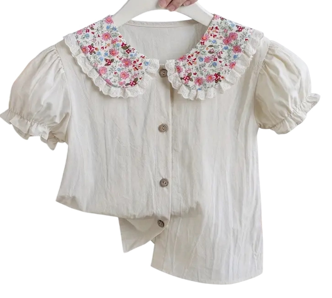 BT 100% cotton blouse floral neck
